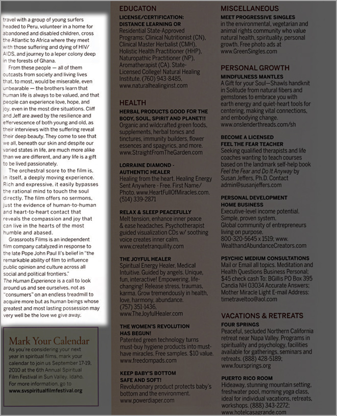 The Human Experience featured in Spirituality & Health Magazine